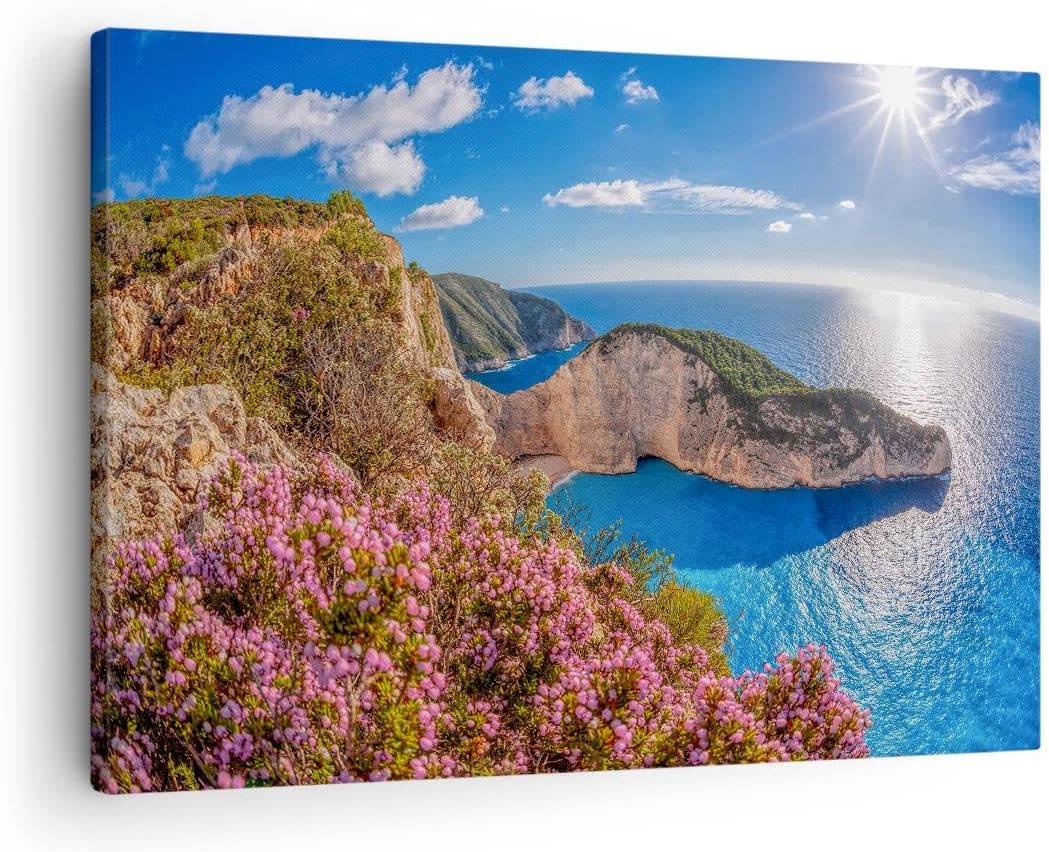 Bilder auf Leinwand Meer Sommer Blume Leinwandbild mit Rahmen 70x50cm Wandbilder Dekoration Wohnzimm
