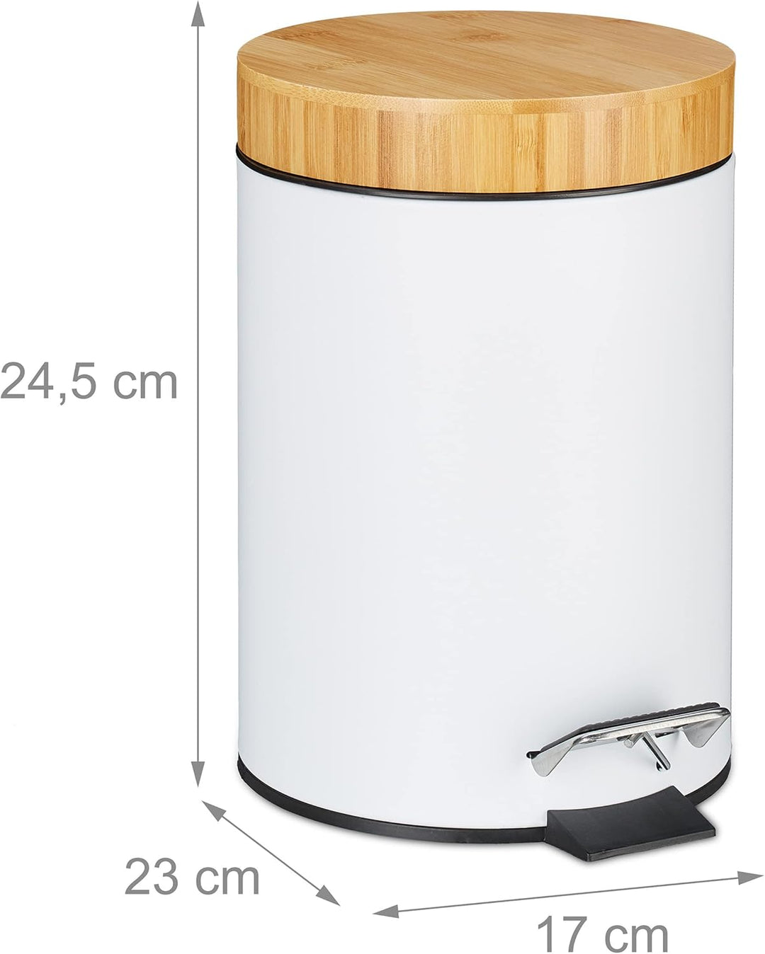 Relaxdays Mülleimer Bad, 3 l, Kosmetikeimer mit Absenkautomatik, Bambusdeckel, entnehmbarer Inneneim