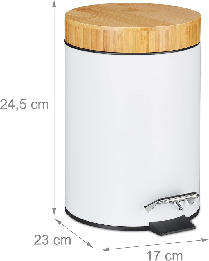 Relaxdays Mülleimer Bad, 3 l, Kosmetikeimer mit Absenkautomatik, Bambusdeckel, entnehmbarer Inneneim