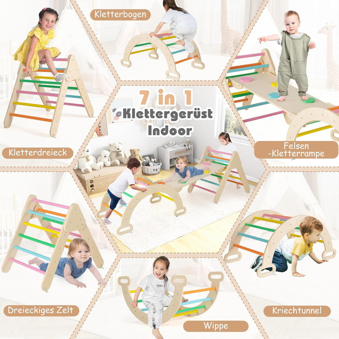 COSTWAY Kletterdreieck, Kletterbogen, Kletterdreieck mit Rutsche, inkl. doppelseitige Rampe, zum Kle