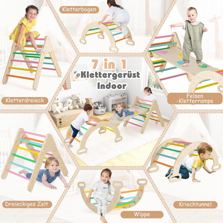 COSTWAY Kletterdreieck, Kletterbogen, Kletterdreieck mit Rutsche, inkl. doppelseitige Rampe, zum Kle