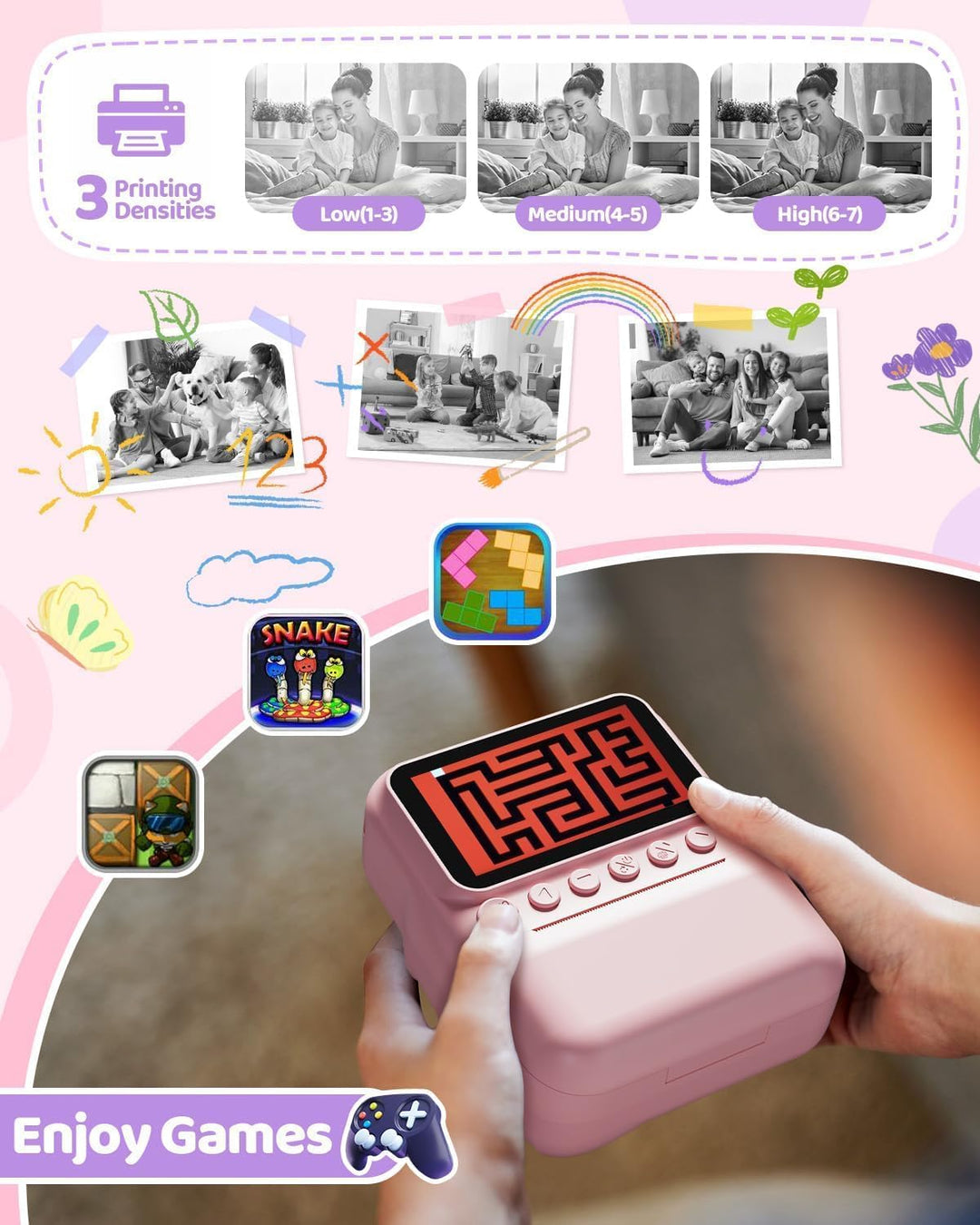 Kinderkamera Sofortbildkamera, 48MP 3.0 Zoll Sofortbildkamera Kinder mit 32G Karte & 3 Rollen Druckp