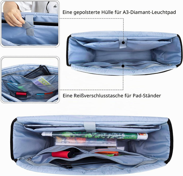 Luxja Diamond Painting Tragetasche, Malerei Aufbewahrungstasche für Licht Pad A3 LED, Leuchtkästen T