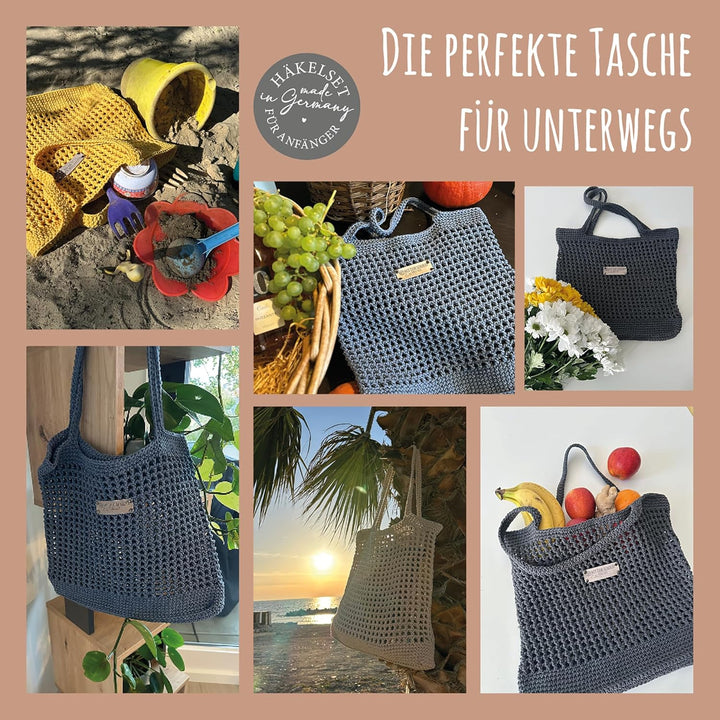 HÄKEL LIESE Häkelset Für Anfänger - Strandtasche Damen, Häkel Set für Anfänger Erwachsene, Häkelnade