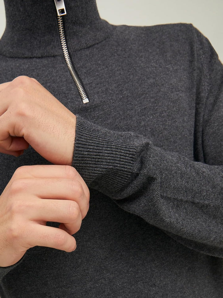 JACK & JONES Male Strickjacke mit Viertelreissverschluss Einfarbig Strickjacke mit Viertelreissversc