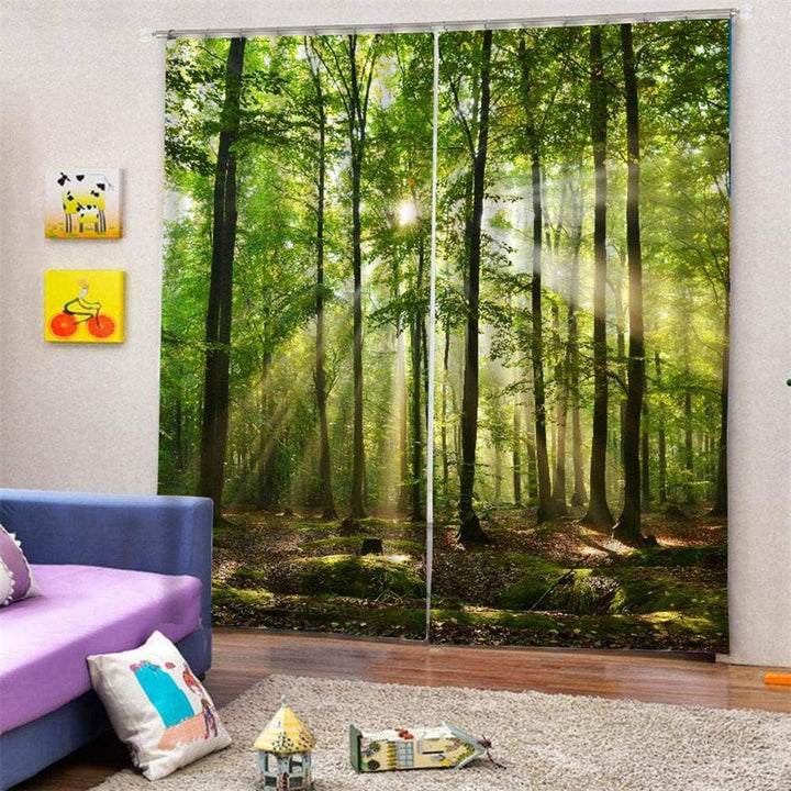 Natur Landschaft Wald Sonnenlicht Drucken Fenstervorhang, Schlafzimmer Vorhang, Mode Duschvorhang Ra