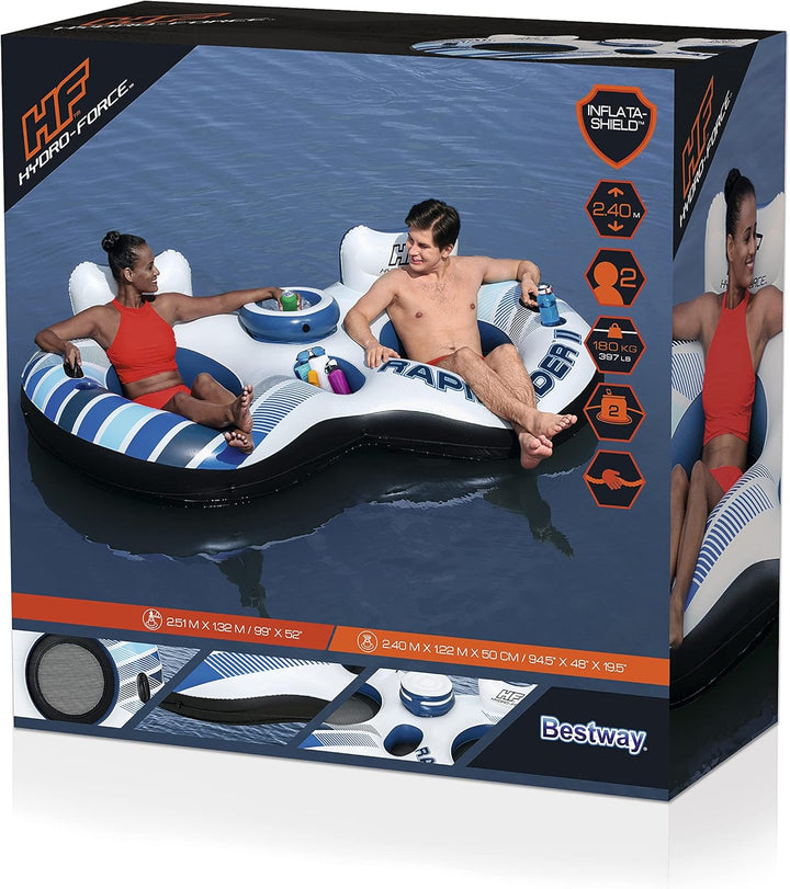 Bestway Hydro-Force 2-Personen Schwimmring mit Rückenlehne „Rapid Rider II“ 251 x 132 cm