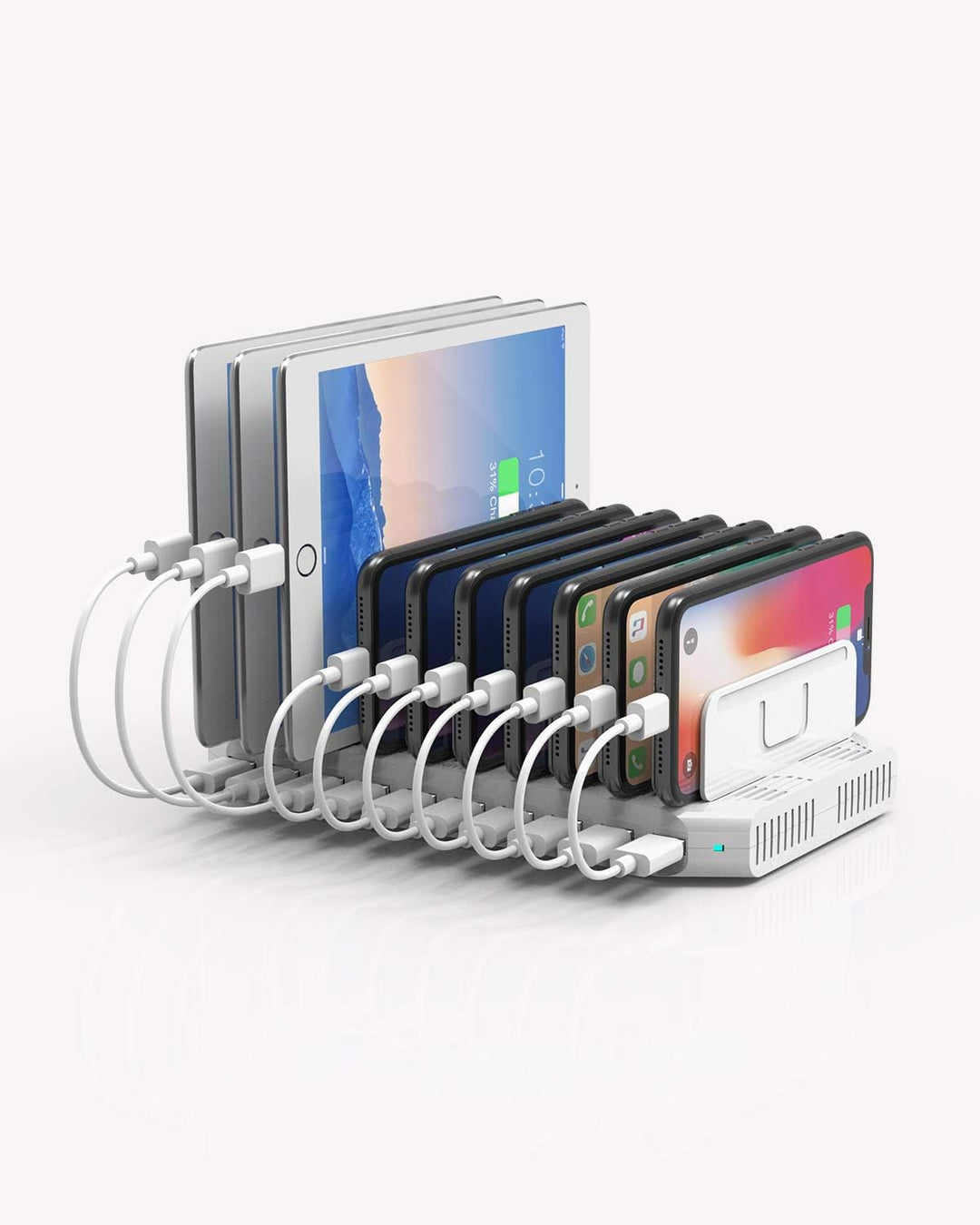 Unitek 96W 10 Port USB Ladestation, USB Multi Mobile Ladestation mehrere Geräte mit Smart IC und Ein