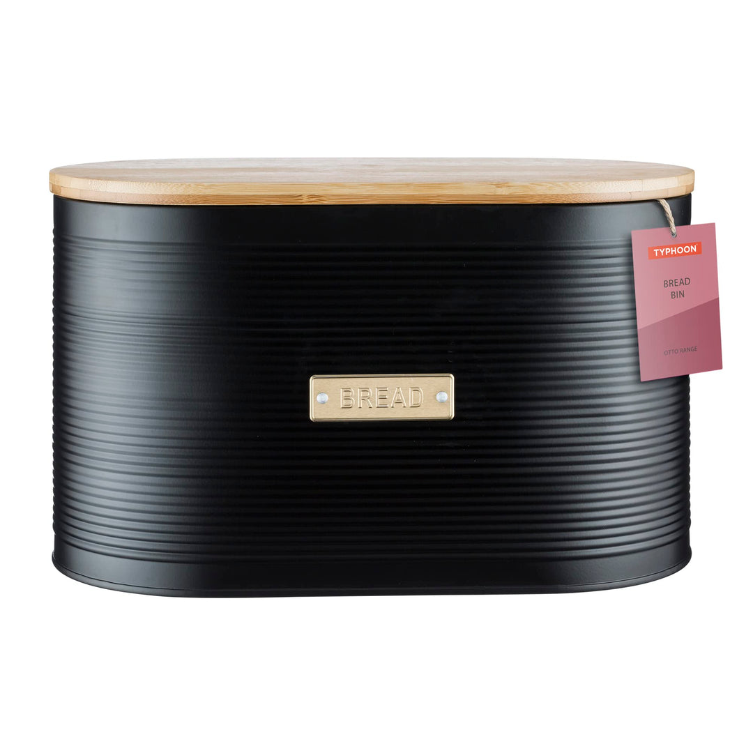 Typhoon Living Brotkasten mit Bambus Deckel, Schwarz Matt / Gold, 34 x 19.5 x 20.5 cm Schwarz, Schwa