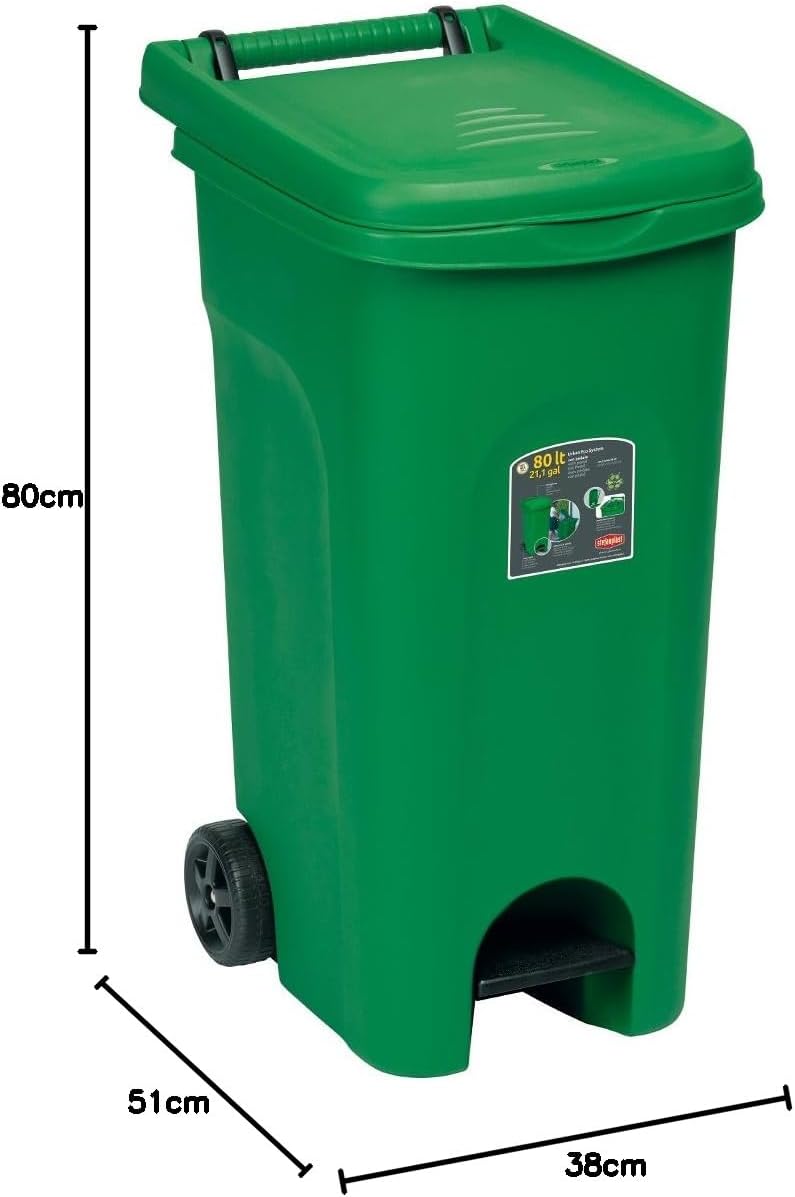 Stefanplast 6431 Mülltonne mit Rädern Urbano ECO mit Pedal, Grün, 38 x 51 x 80 cm 38 x 51 x 80 cm Gr