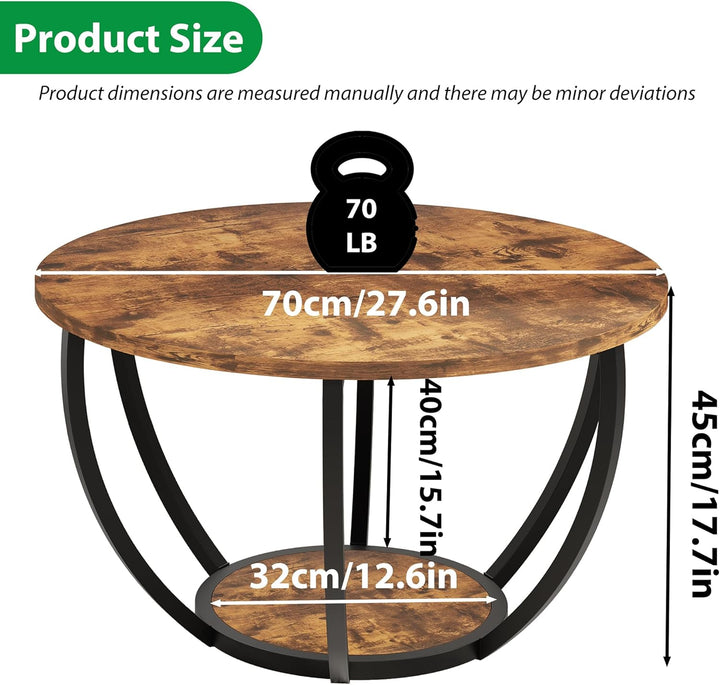 HOMERECOMMEND Round Coffee Table,Couchtisch Rund,2 stufiger Couchtisch mit Lagerung Regale,Wohnzimme