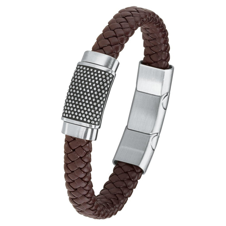 S.Oliver Herren Armband geflochten Leder Edelstahl Magnetverschluss 20+1,5 cm braun