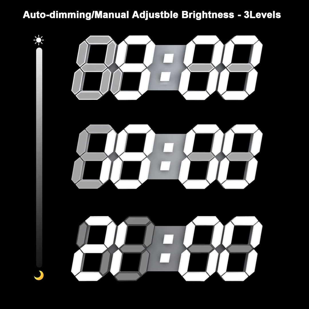 Deeyaple LED Wanduhr Digital Gross Wecker 3D Uhr Dimmbar Snooze USB 12/24Stunden Datum Temperaturanz