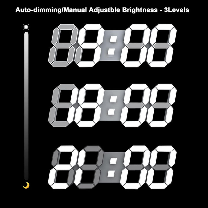 Deeyaple LED Wanduhr Digital Gross Wecker 3D Uhr Dimmbar Snooze USB 12/24Stunden Datum Temperaturanz