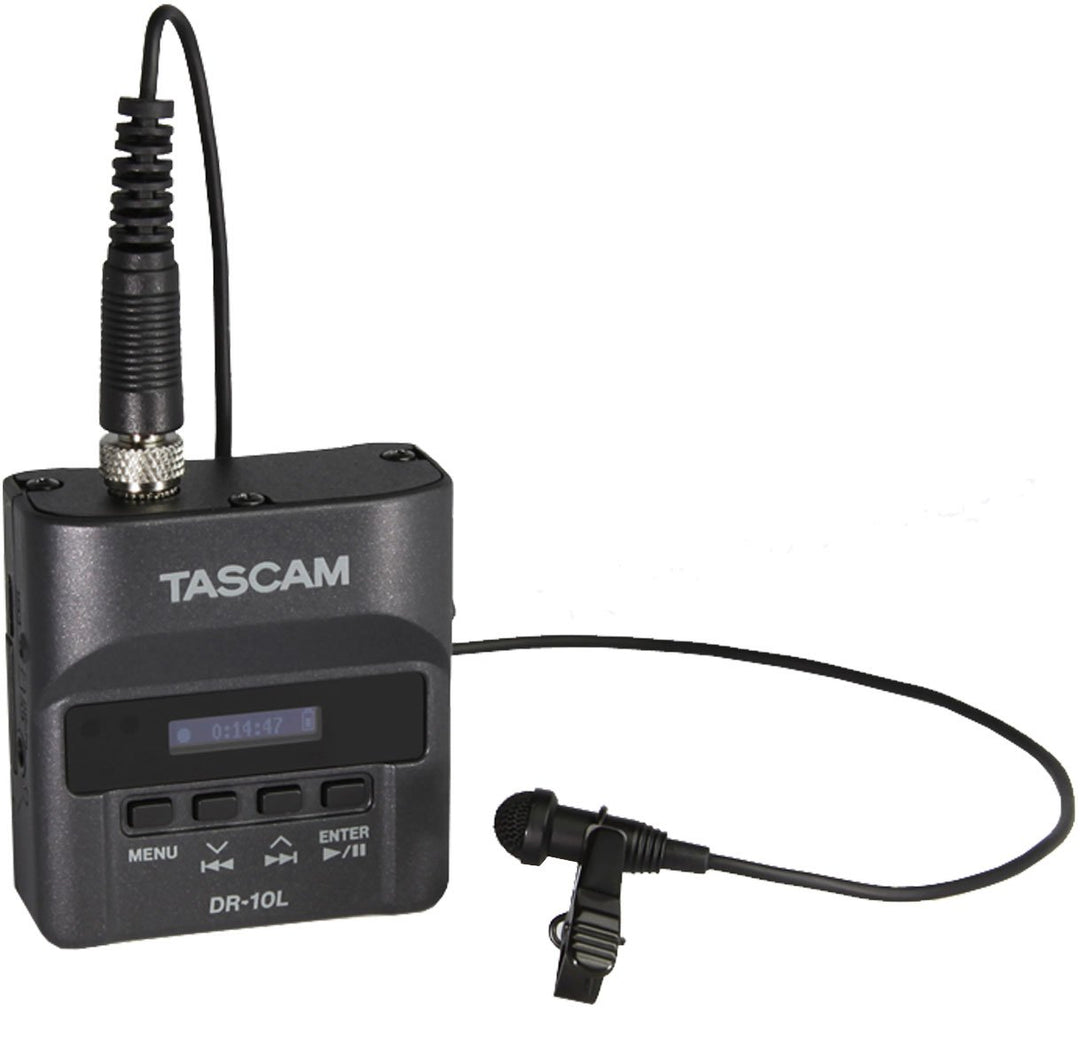 Tascam DR-10L Digital-Audiorecorder mit Lavalier-Mikrofon, black schwarz Single, schwarz Single