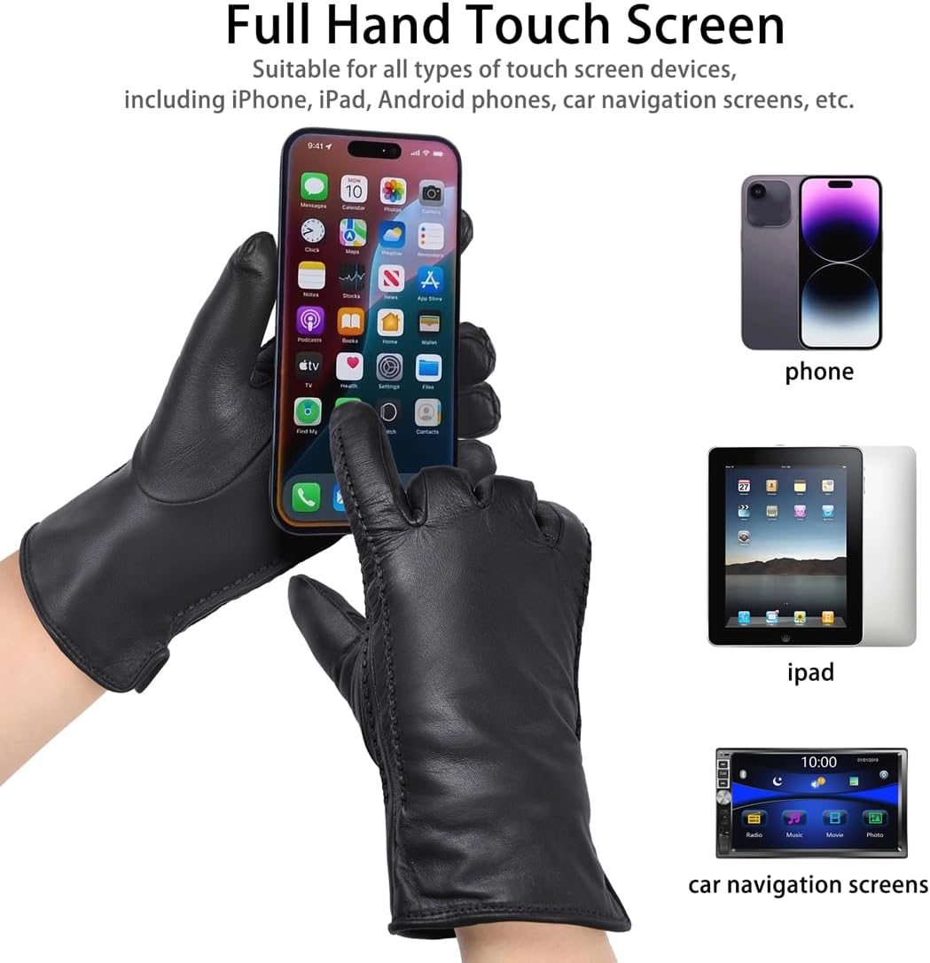 Harssidanzar Damen Winter Warmes Futter Lammfell Leder Handschuhe Touchscreen Texting Warme Fahrhand