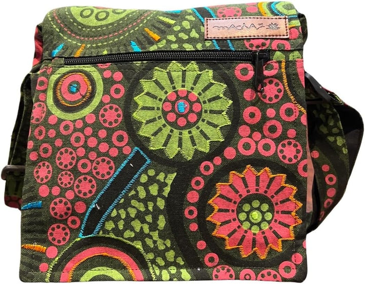Damen Baumwolle Umhängetasche Indische Ethno Stil Boho Maliprint Tasche Baumwolle satche l mit Klapp
