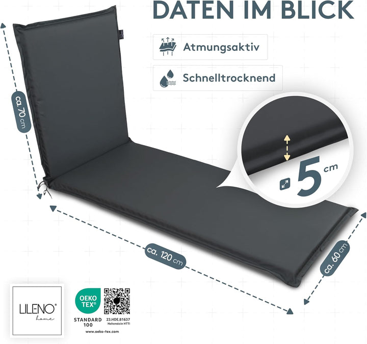 LILENO HOME Sonnenliege Auflage als [4er Set - Rollliege] in Anthrazit | Gartenliegen Auflage perfek