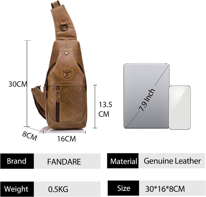 FANDARE Sling Bag Leder Brusttasche Schultertasche Wasserresistent Tragetasche Herren Umhängetasche