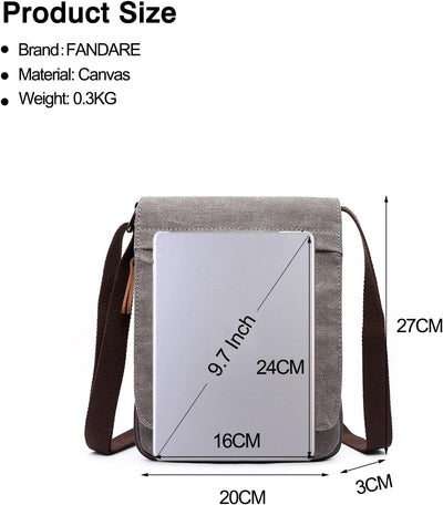 FANDARE Retro Umhängetasche Herren Segeltuch Arbeitstasche Damen Messenger Bag Schultertasche Herren