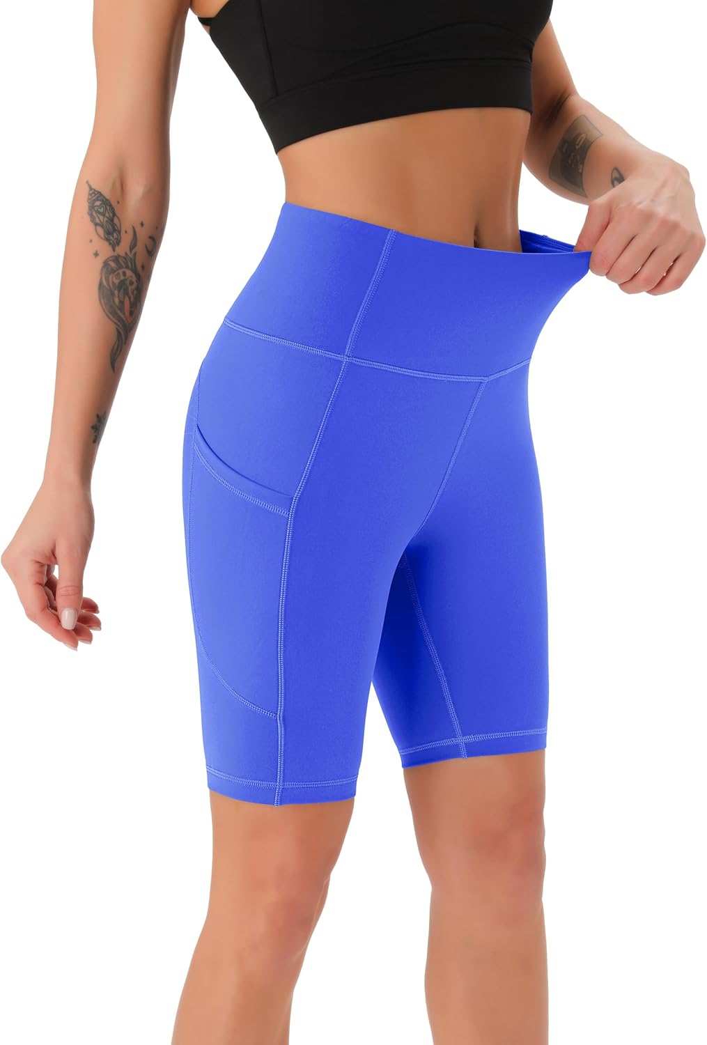Persit Damen Kurze Leggings, Blickdicht Radlerhose mit Taschen, Bluebonnet
