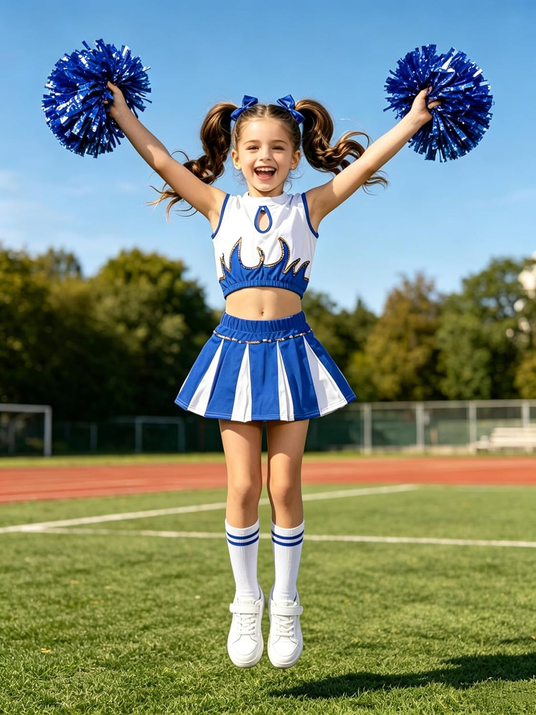 LOLANTA Mädchen Cheerleader Kostüm Schulkind Cheer Kostüm Outfit Karneval Kostüm Blau 164-170, Blau