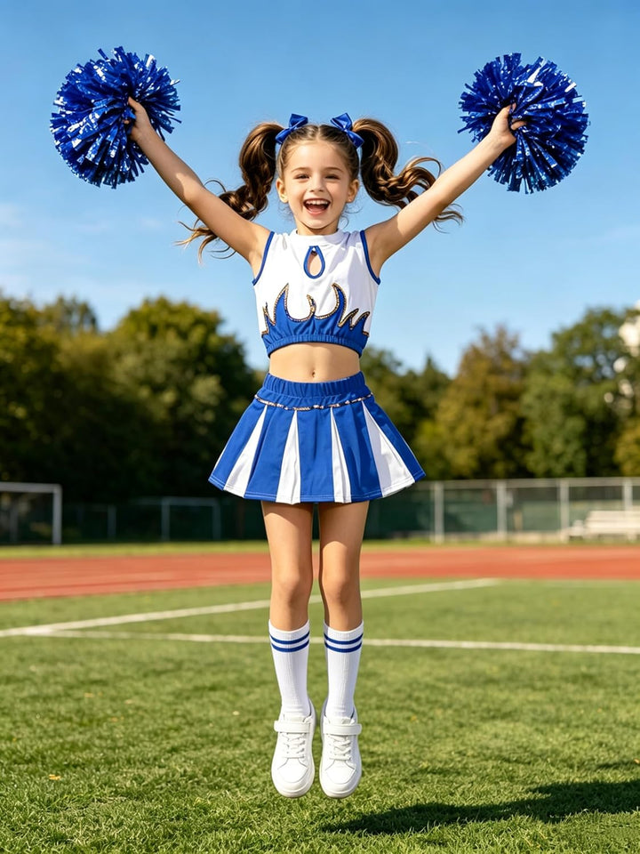 LOLANTA Mädchen Cheerleader Kostüm Schulkind Cheer Kostüm Outfit Karneval Kostüm Blau 122-128, Blau
