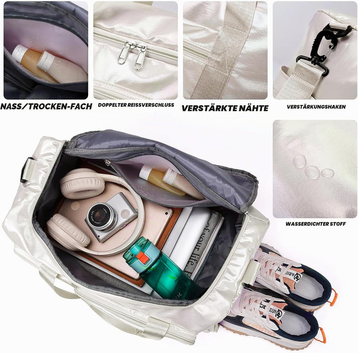 ZIOISNM Sporttasche Damen mit Schuhfach und Nassfach, Reisetasche Damen Glitzer Gym Bag saunatasche