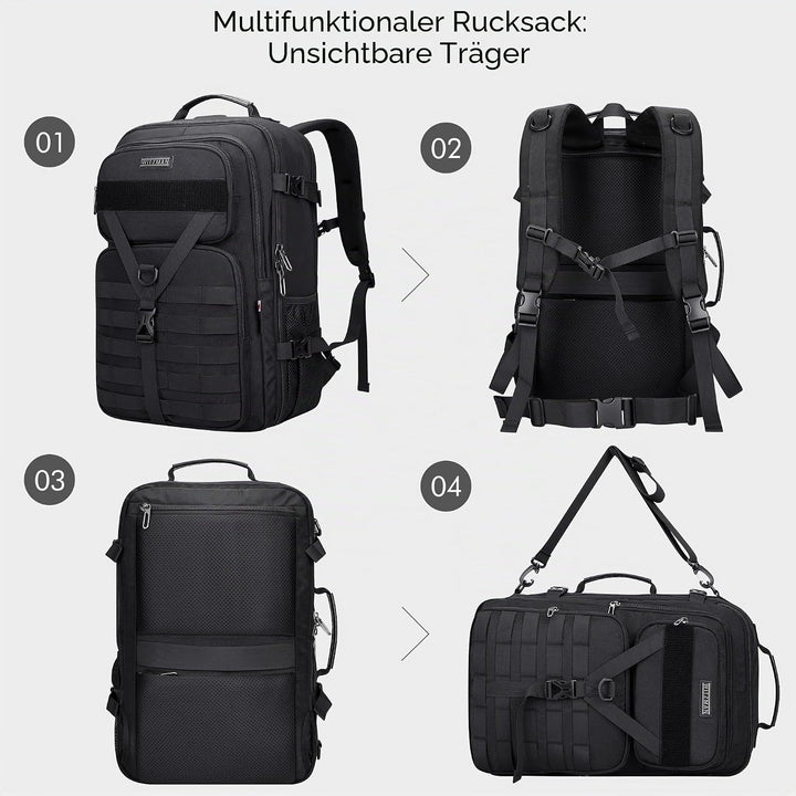 WITZMAN Reiserucksack Herren 45L Gross Nylon 3 in 1 Reisetasche Rucksack für Flugzeug Fit 17 Zoll La