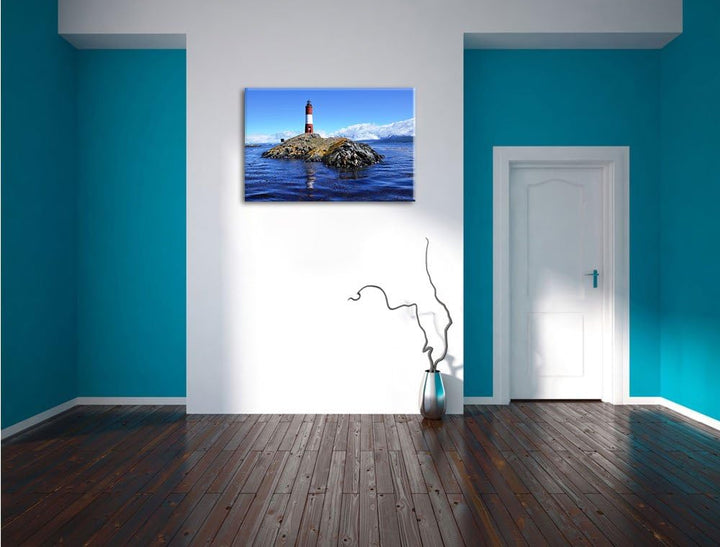 Pixxprint Leuchtturm mit Robben als Leinwandbild/Grösse: 100x70 cm/Wandbild/Kunstdruck/fertig bespan