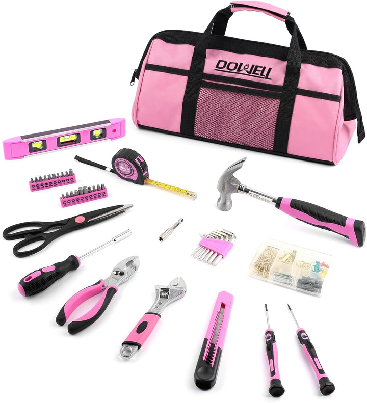 DOWELL Pinkes Werkzeugset für Damen, Mädchen, Damen, Haushaltswerkzeug-Set mit 35,6 cm Werkzeugtasch