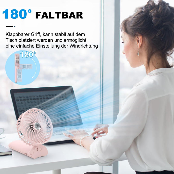 Lepwings Handventilator, 2 Stück Mini Ventilator USB Wiederaufladbar, 5,5-16 Std. Laufzeit, 4 Windge