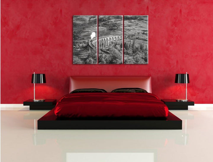 Pixxprint Glenfinnan Eisenbahnviadukt in Schottland Kunst Kohle Effekt 3-Teiler Leinwandbild 120x80