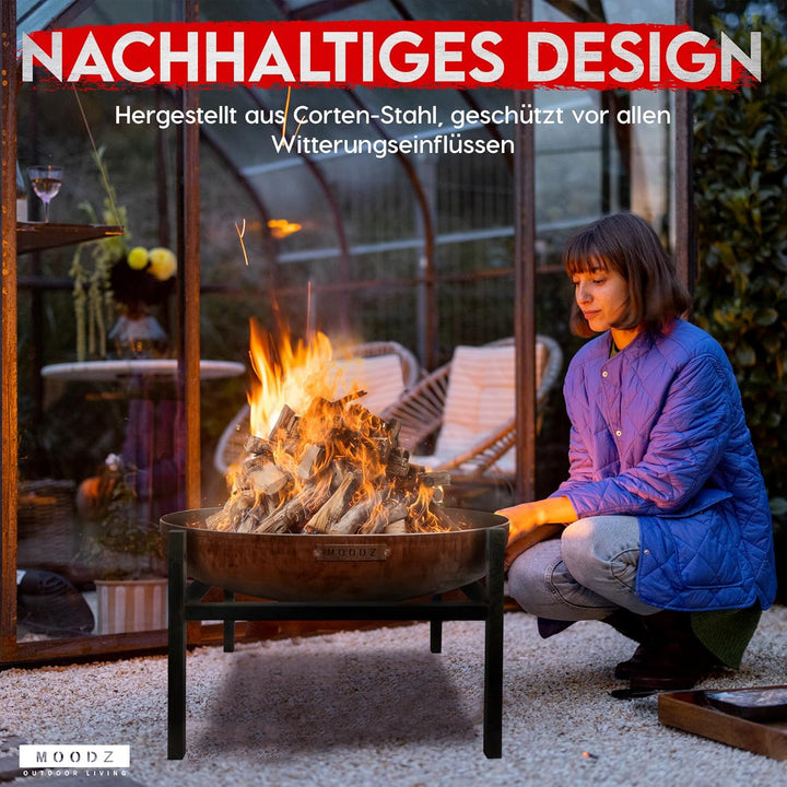 MOODZ Outdoor Living Feuerschale CortenStahl- Feuerschalen für den Garten - Feuerstelle Outdoor & Fe