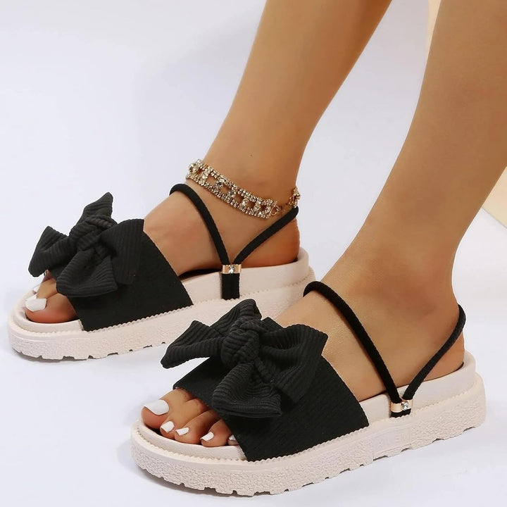 Sandalen Damen Elegant Flach Bow Decor Flatform Slingback Sandalen für Damen Casual Open Toe Sandale