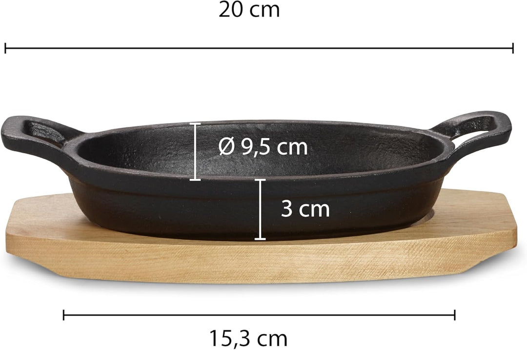 ECHTWERK Servierschale aus Gusseisen, Auflaufform mit Servierbrett, Grillpfanne, Bereits eingebrannt