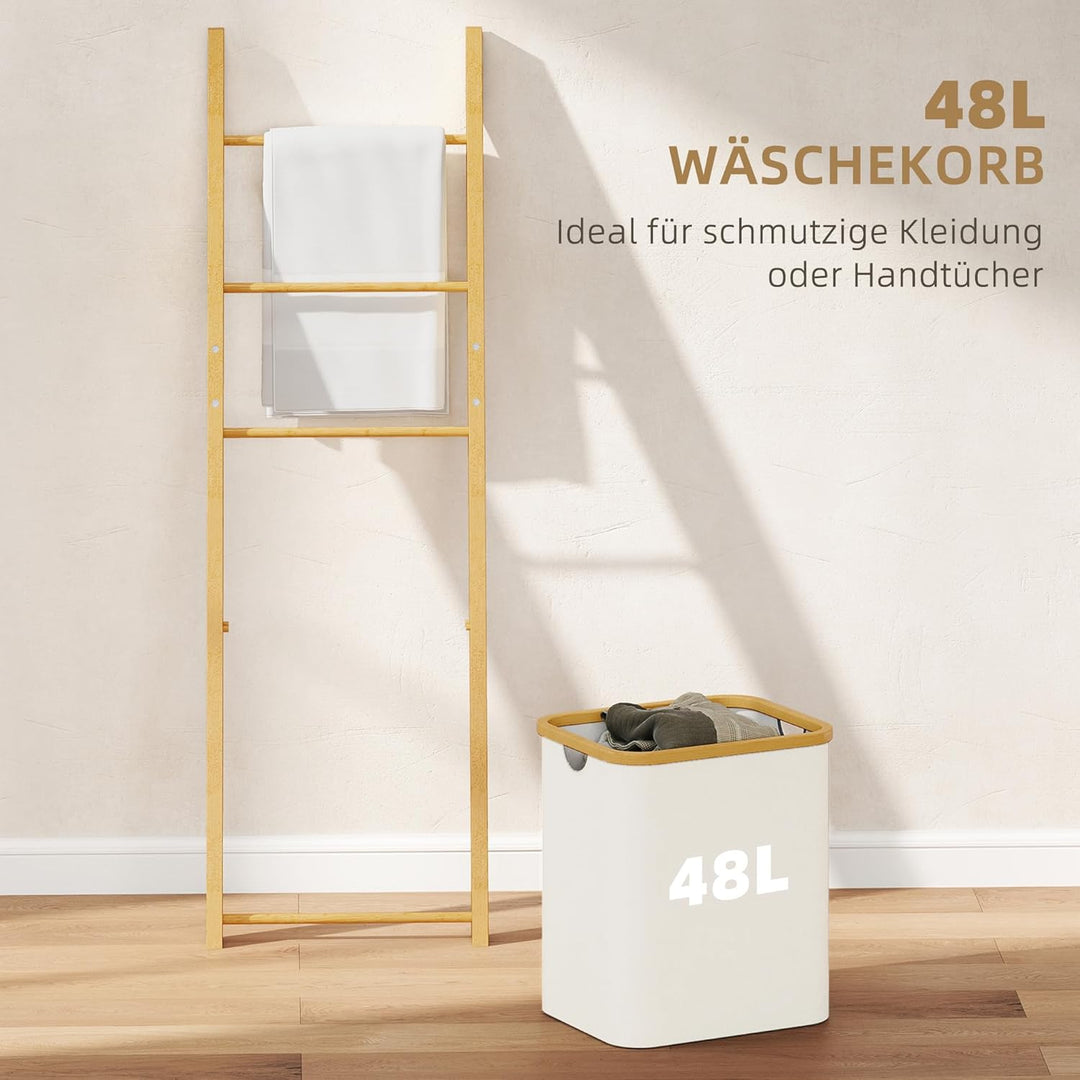 HOMCOM Handtuchhalter Handtuchständer Badregal mit Abnehmbarer 48L-Wäschekorb, 3 Handtuchstangen Han