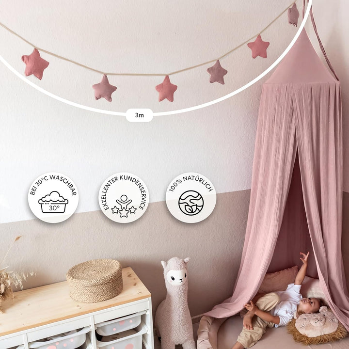 LILIMAUS Wimpelkette Stoff [mit Goldapplikation in 12 Farben] Wimpelkette Kinderzimmer - 100% Baumwo