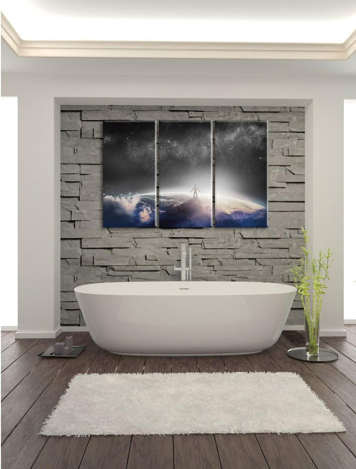 Pixxprint der Mann auf dem Berg mit dem Blick auf die Welt B&W Detail 3-Teiler Leinwandbild 120x80 B