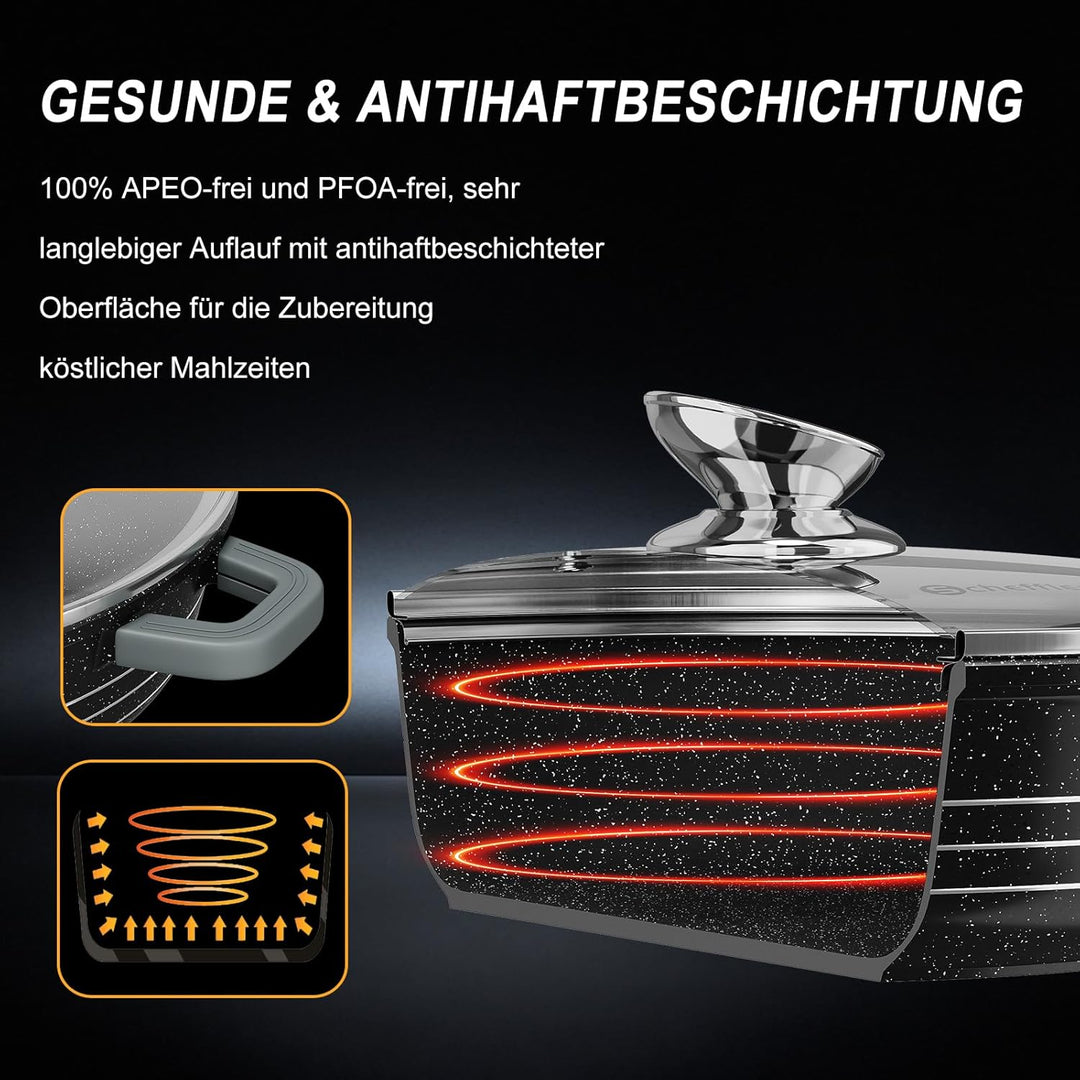 Scheffler Servierpfanne Induktion, 24 x 7 cm Schmorpfanneaus Aluminiumguss, Pfanne Bratpfanne mit Ma