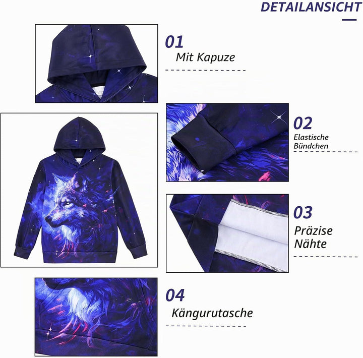 Fanient Pullover Jungen Mädchen 3D Print Fleece Hoodie Kinder Hooded Sweatshirt with Kangaroo Pocket