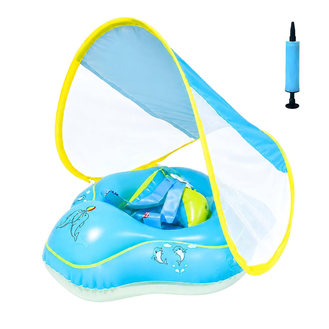 Baby Schwimmring mit Sonnendach, Schwimmring Baby ab 3 Monate, Aufblasbarer Baby Swim Float mit Sich