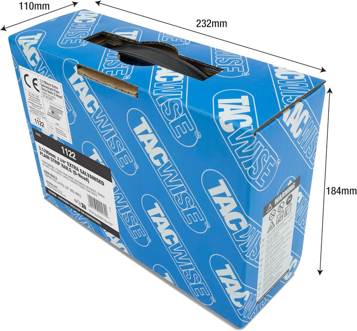 TACWISE 1122 3,1 / 90mm extra verzinkte Streifennägel, D-Kopf, 34° geneigt, papiersortiert, Packung