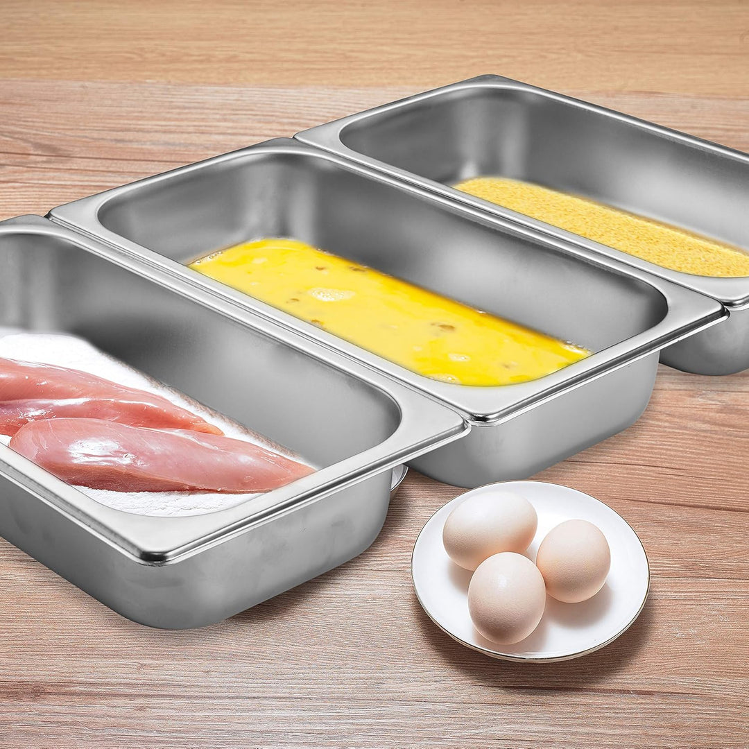 Panier-Set aus Edelstahl 3-teilig - 3x Schale zum Panieren 32,5 x 17,5 x 6,5 cm - Schnitzel Fleisch