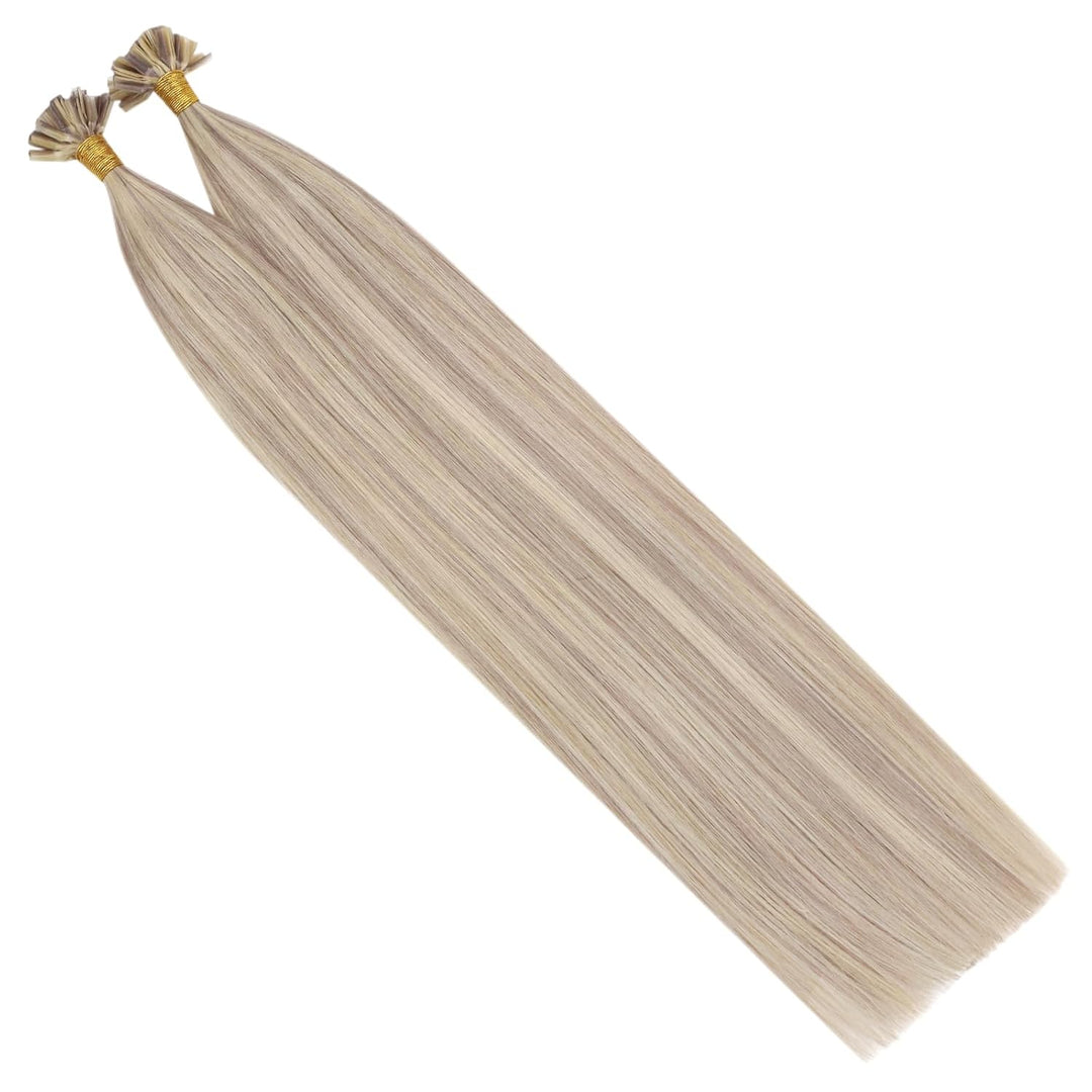 Ugeat U Tip Extensions Keratin Haarverlängerung 50cm P18/613 Aschblond mit Gebleichtes Blond Gesträh