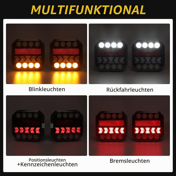 2 Stück Anhänger Rücklichter, IP65 12/24 V Superhell Wasserdicht Blinker Bremse Rückwärtsgang Nebels