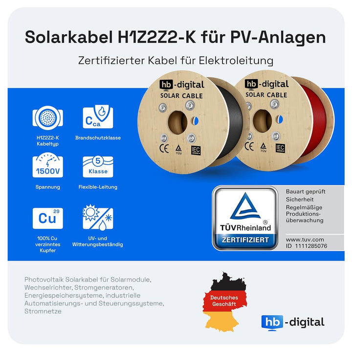 HB-DIGITAL 20m Solarkabel 4mm² mit Solarstecker & Solarbuchse für Solarmodule Reines Kupfer Verlänge