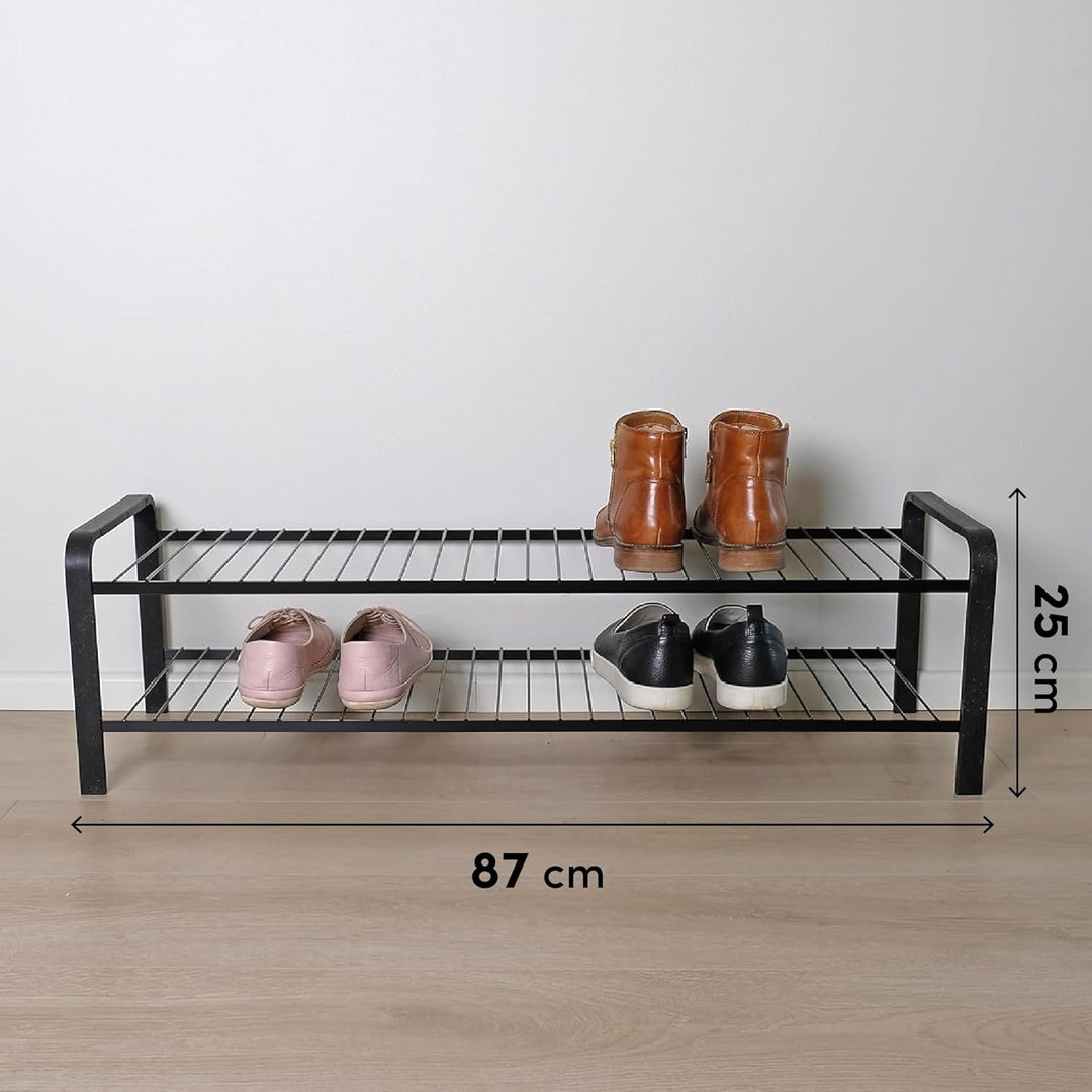 LM 392 Schuhregal Schwarz 87cm breit, Schuhablage schmal mit 2 Ebenen, offen, schwarz Schwarz 2 Eben