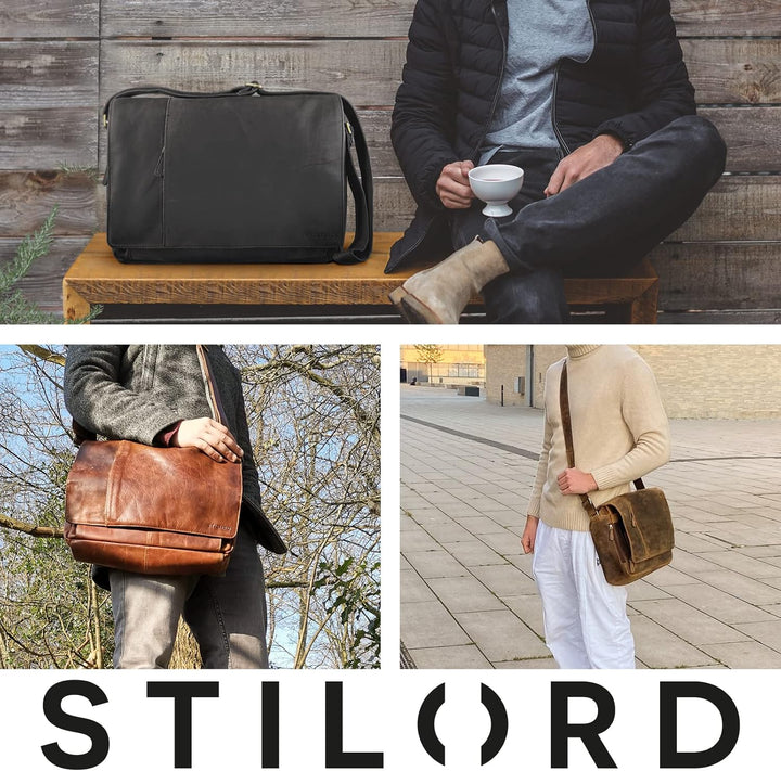 STILORD Vintage Umhängetasche Leder gross für Herren Damen 15.6 Zoll Laptoptasche Unitasche Bürotasc