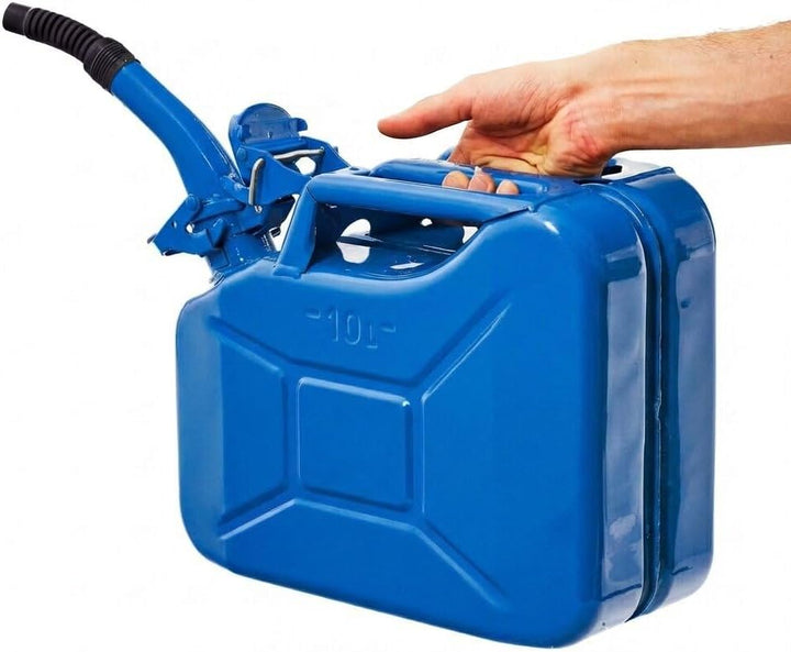 Oxid7® by BW Benzinkanister Metall 10 Liter mit Ausgiesser - Kraftstoffkanister Blau RAL 5005 - TÜV-